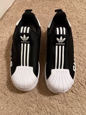 adidas Kids Black and White Slip-On Superstar Sneakers